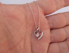 STERLING SILVER LADIES SPLIT OPEN HEART NECKLACE PENDANT LAB CREATED DDIAMONDS picture