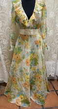 Roger Milot Fred Perlberg 60s-70s Chiffon Poppy Flower Power Maxi Dress picture