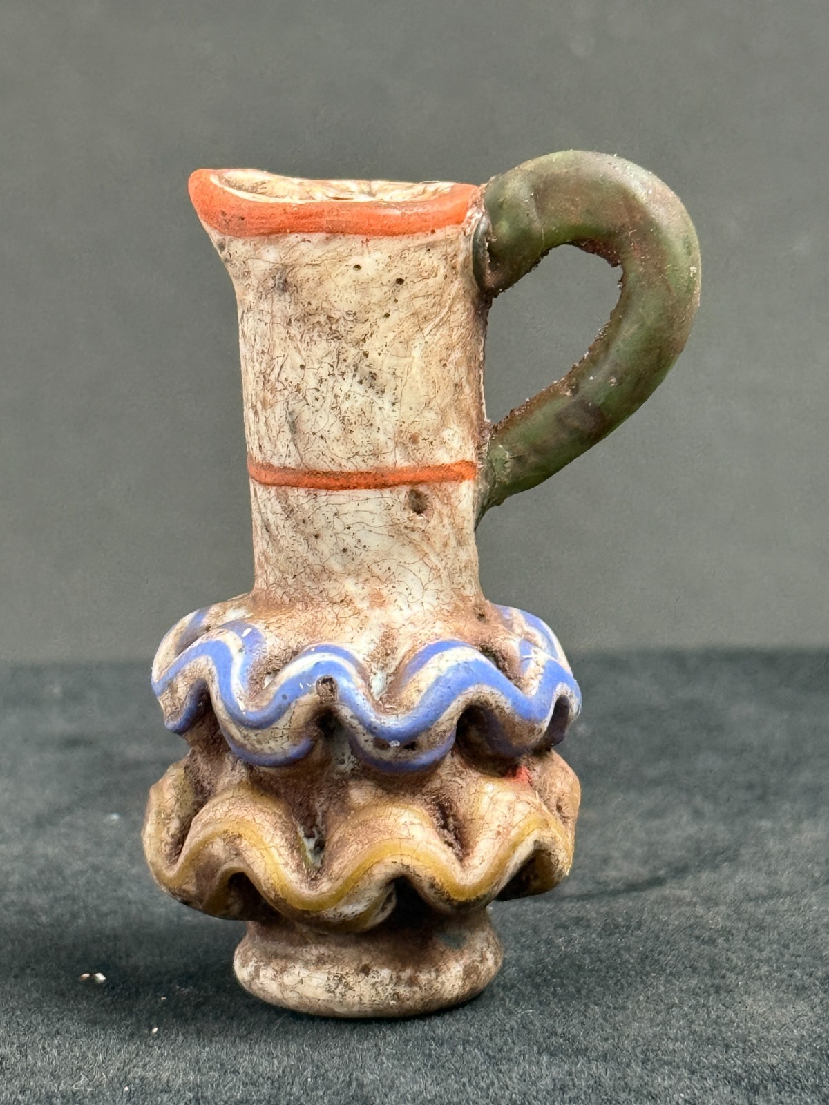 Old Roman Mosaic Glass Vessel with Ruffled Decoration | 2.3" Miniature Jug Old Roman Mosaic Glass Vessel with Ruffled Decoration | 2.3" Miniature Jug