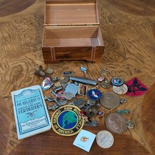Little Cedar Chest Junk Drawer Knick Knacks Military and Vintage Items Treasure picture