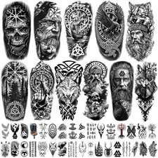 77 Sheets Viking Temporary Tattoos Adult Kids, Viking Pirate Tribal Totem Fake picture