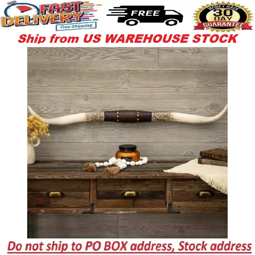 Western Americana Steer Horn Large Rustic Studded Longhorn Wall Decor Resin New Western Americana Steer Horn Large Rustic Studded Longhorn Wall Decor Resin New