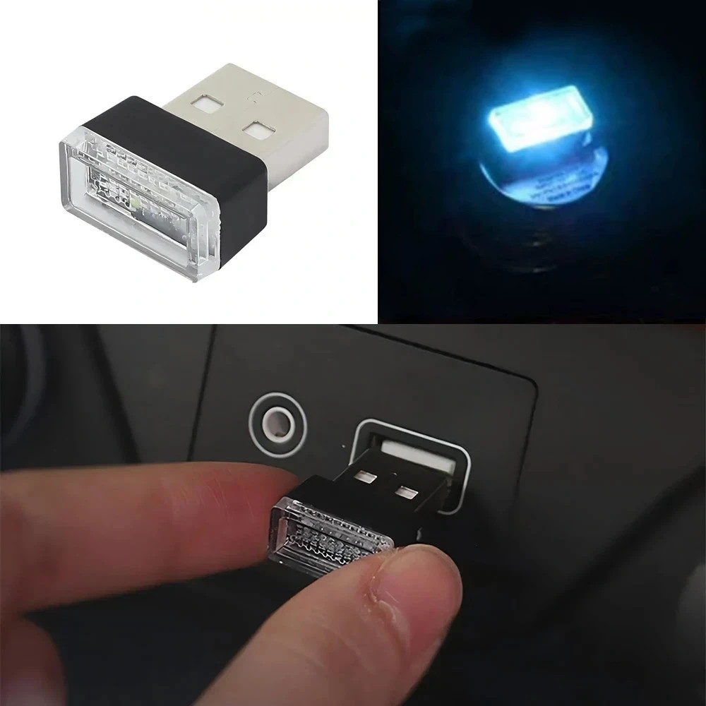 Blue Mini USB Car Atmosphere Lights LED Cigarette Lighter Decorative Lights