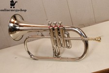 Silver Bb Flugelhorn 3-Valve Brass Horn Nickel Finish For Adults w/ Mouthpiece picture