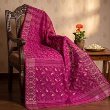 Sanskriti Vintage Saree Purple Art Silk Jamdani Woven Zari West Bengali 5Yd Sari picture