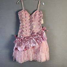 Loralie Vintage 80s Prom Party Dress Pink Sequin Metallic Tiered Lace Size S NWT picture