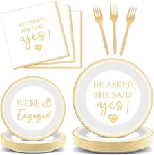96Pcs Happy Engagement Party Supplies Engagement Paper Plates Napkins She Said picture