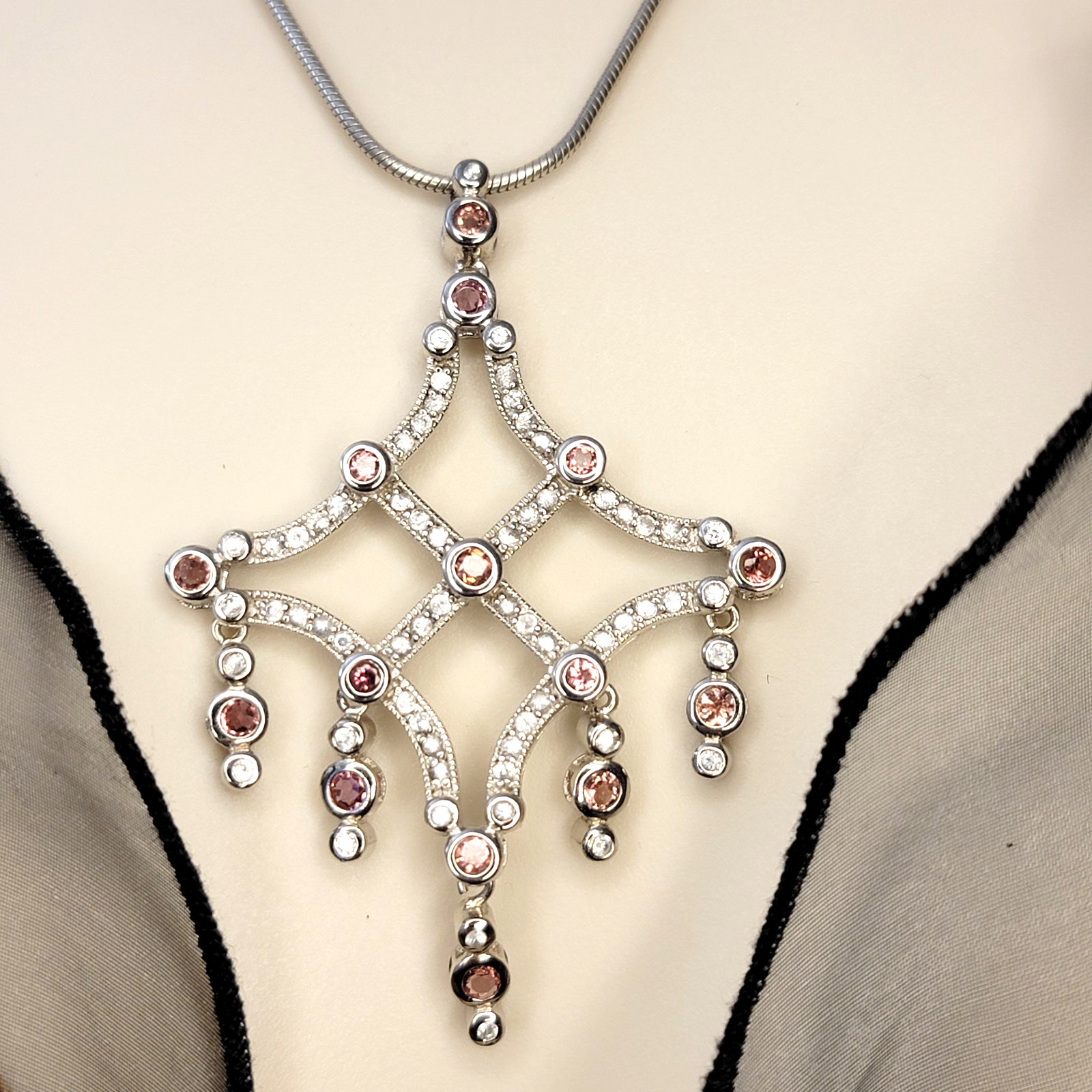 ShopNBC NYC II 3.59ct Pink Tourmaline White Zircon Pendant 925 Silver Statement ShopNBC NYC II 3.59ct Pink Tourmaline White Zircon Pendant 925 Silver Statement