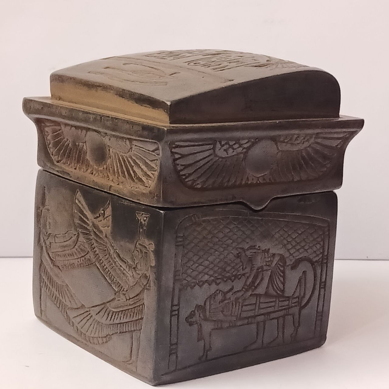 Egyptian Burial Box with 4 Mini Canopic Jars, Antique-Style Collectible Decor Egyptian Burial Box with 4 Mini Canopic Jars, Antique-Style Collectible Decor