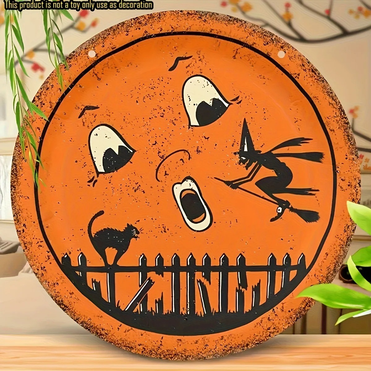 Halloween Anthropomorphic VINTAGE STYLE Moon Wooden Sign Wall Decor 8" Halloween Anthropomorphic VINTAGE STYLE Moon Wooden Sign Wall Decor 8"