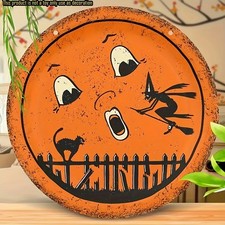 Halloween Anthropomorphic VINTAGE STYLE Moon Wooden Sign Wall Decor 8" picture