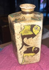 Antique Quajar Persia Ceramic Bottle with Fish Motif picture