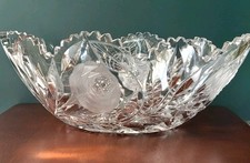 Antique American Brilliant Cut Glass Oval Centerpiece Bowl -White Rose Pattern picture