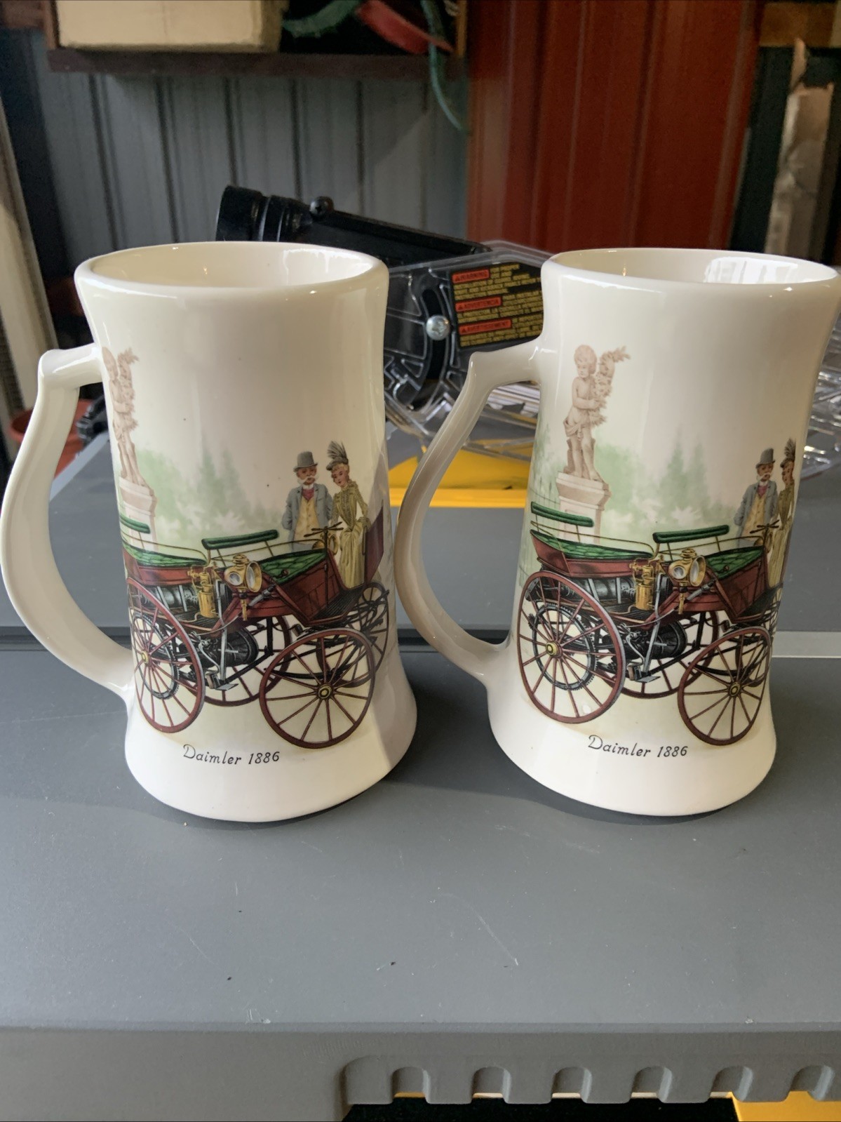 Vintage LOT OF 2 Ceramic Steins Henry Ford USA Daimler 1886 Antique Wagon Vintage LOT OF 2 Ceramic Steins Henry Ford USA Daimler 1886 Antique Wagon