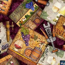 Cork & Barrel By Quilting Treasures - Merlot Wine Labels  #31168-M picture