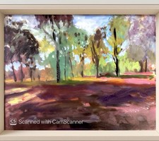PDQ Original 18x24 Impressionist Autumn Park Trees Painting Signed Canvas picture