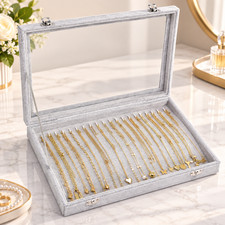 20-Hook Necklace Organizer Box Clear Lid Velvet Jewelry Storage Display Case  picture