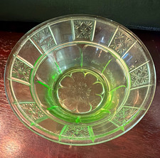 Antique Depression Era Jeanette Vaseline Glass Doric Pattern Berry Bowl picture