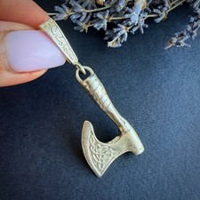 Vintage 925 Sterling Silver Viking Axe Pendant Celtic Knot Nordic Jewelry Gift picture