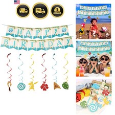 Hawaiian Moana Birthday Banner Party Decoration, Palm Leaf Flower for Tropica... picture