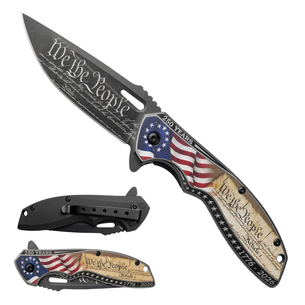8"" American Flag We The People Design Printed Blade & Handle Spring Assisted F 8"" American Flag We The People Design Printed Blade & Handle Spring Assisted F