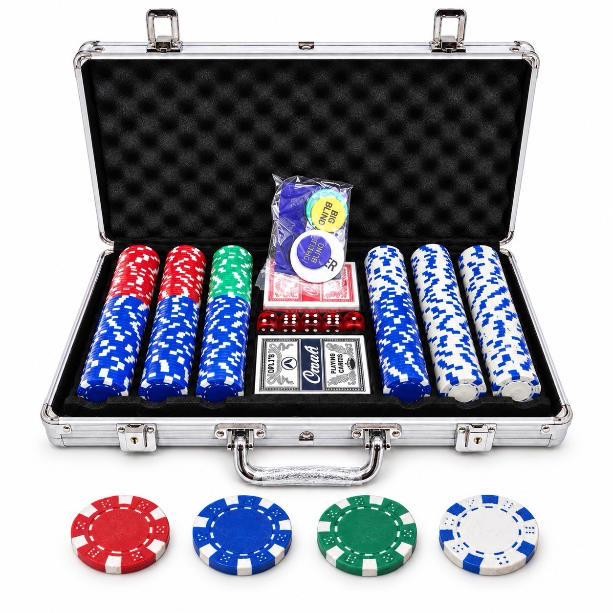 300 Piece Poker Chip Set Aluminum Case Cards Dice 300 Piece Poker Chip Set Aluminum Case Cards Dice