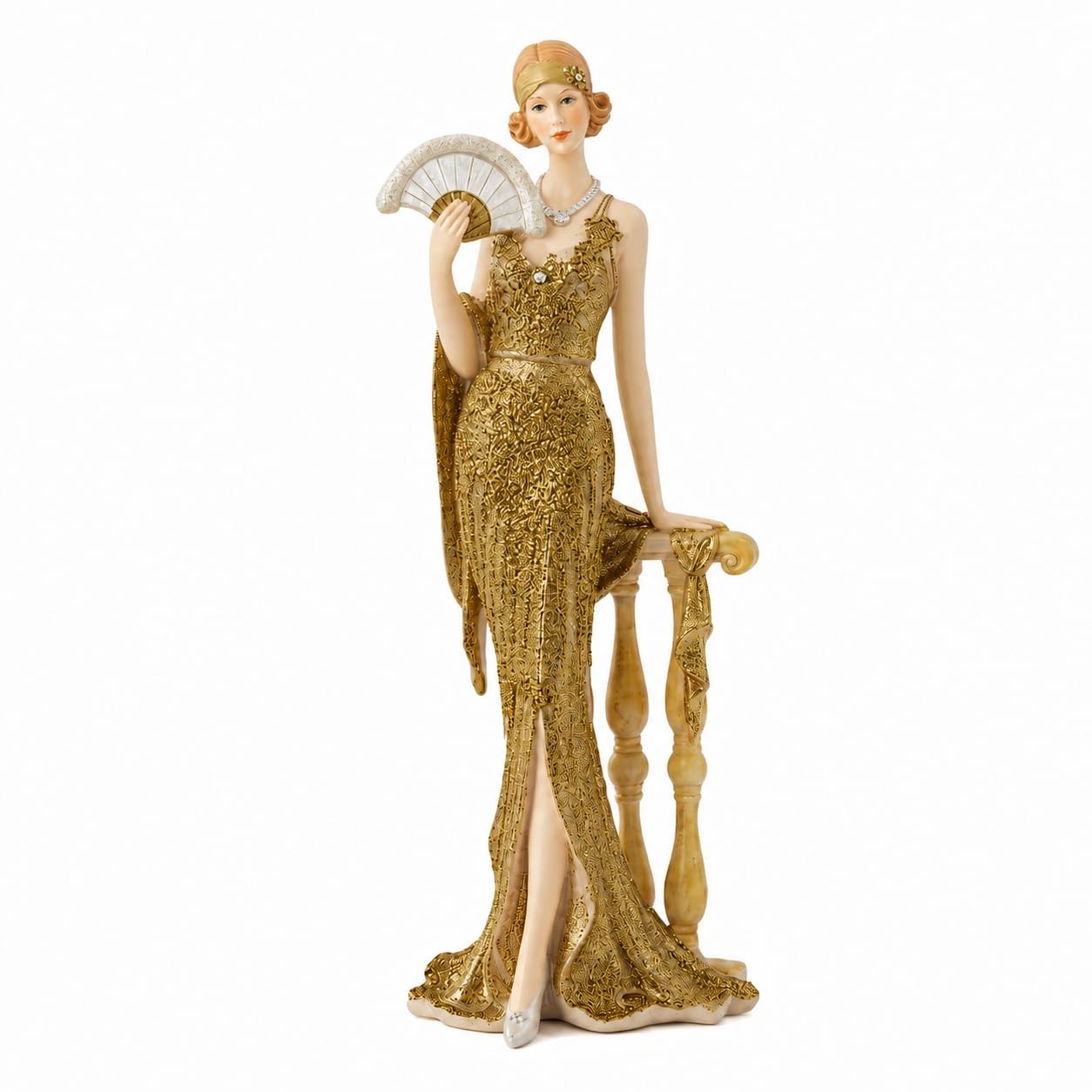 Comfy Hour 13 Inch Victorian Lady Figurine, Art Deco Fan Statue