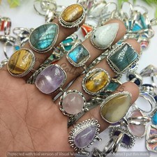 Labradorite & Mix Gemstone 5 PCS Rings 925 Silver Plated Wholesale Lot Jewelry picture