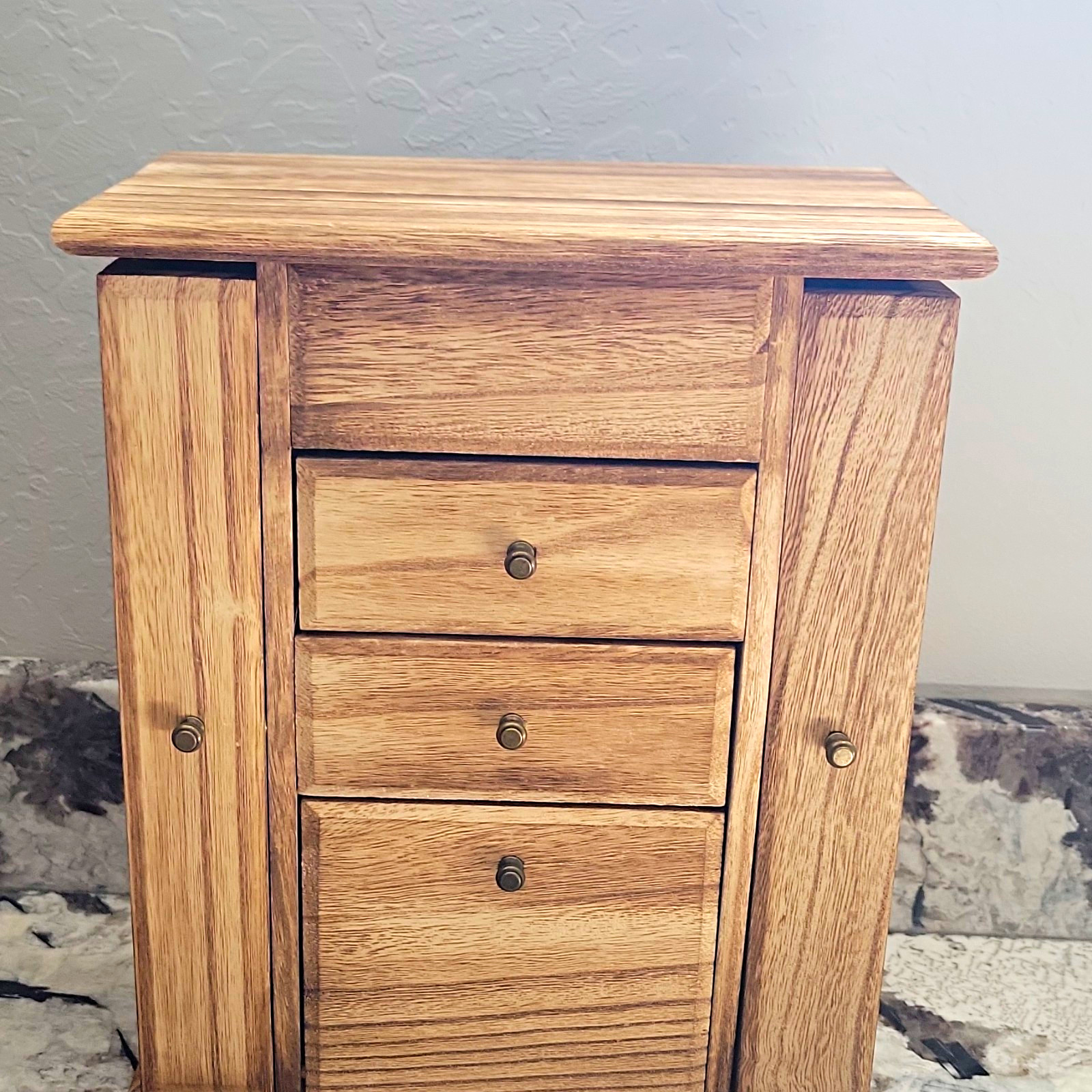 Wood Jewelry Box w/ Mirror, Lined Fabric, Brown, Holds 25+ Pieces