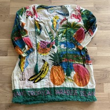 True Destinations Resort Wear Cover Up Womens M Tropical Tunic Pineapple Tassel picture