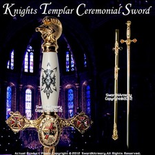 Masonic Knights Templar Ceremonial Sword Gold Fittings Red Crosses 31" Blade picture
