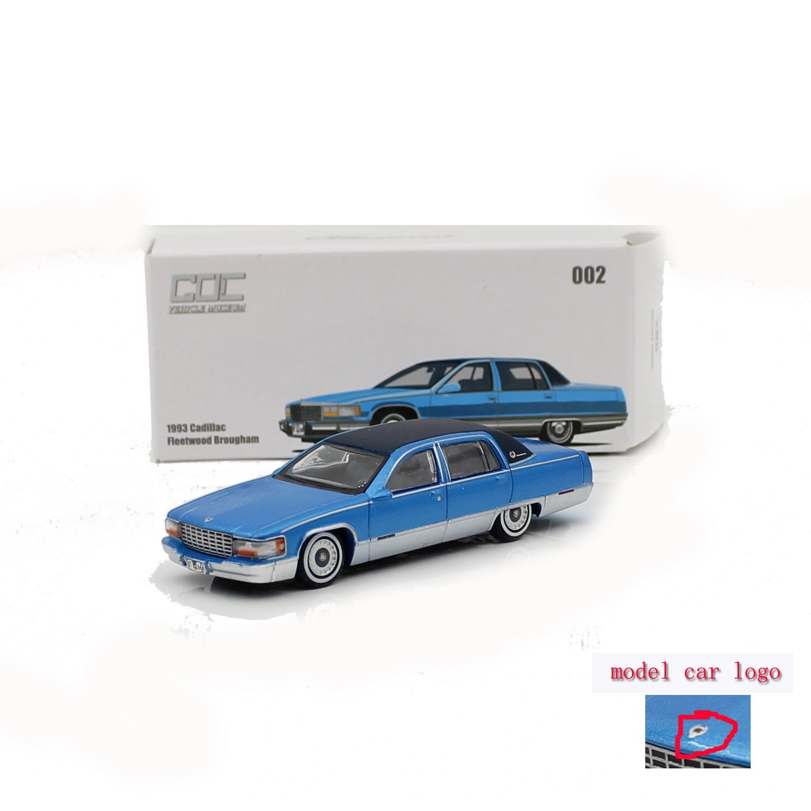 1/64 GOC 1993 Cadillac Fleetwood Brougham old version Blue Collectible Car Model