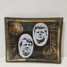Vintage JFK RFK Kennedy Brothers Memorial Glass Plaque Political Americana picture