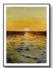 LOVELESS - "NATURAL GLOW" yellow seascape acrylic on gallery paper COA 11 x 15 picture