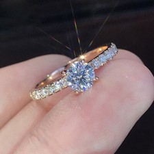 Classic Women White Gold Plated Sparkling CZ Band Ring Wedding Engagement picture