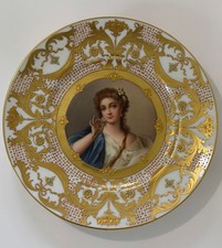 Antique Royal Vienna Style Pompadour Portrait Plate Signed Wagner Jeweled 9.6" picture
