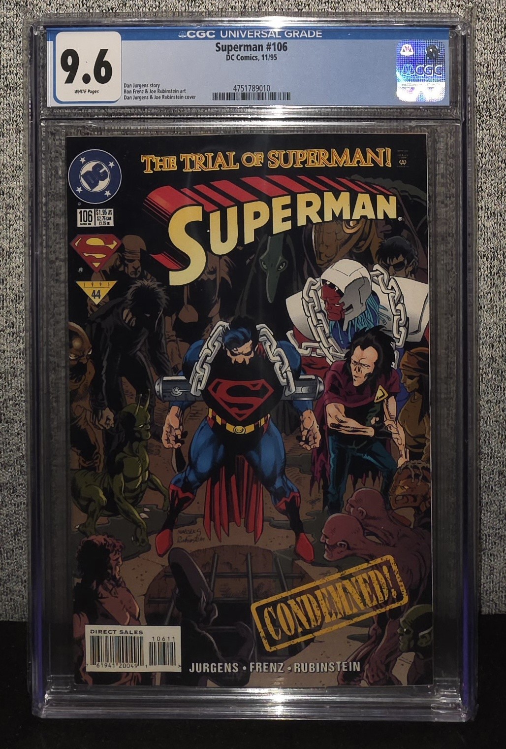 SUPERMAN #106 CGC 9.6- DC Universe Logo Jurgens Frenz. Scratch Free Slab Unopene SUPERMAN #106 CGC 9.6- DC Universe Logo Jurgens Frenz. Scratch Free Slab Unopene