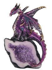 PURPLE CRYSTAL DRAGON       Purple Dragon on Crystal Geode    Statue   H5.5" picture