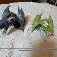 Fantasy Dragon Theme Figurines Lot of 2 - Black & Green Dragon Figures picture