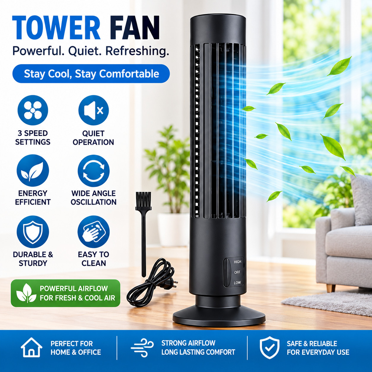 Tower Fan 3 Speed Quiet Portable Desk Fan Oscillating Air Cooler for Home Office Tower Fan 3 Speed Quiet Portable Desk Fan Oscillating Air Cooler for Home Office