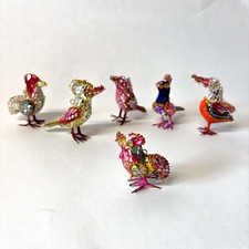 Vintage Mirrored Glass Mosaic Bird Ornaments – Handmade Folk Art – Set of 6 picture