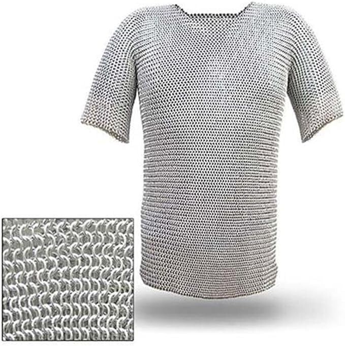 Medieval Warrior Haubergeon Butted Chain Mail Replica Armor Medium Shirt Silver