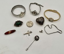 Lot Antique & Vintage Jewelry And Watches 925 Sterling,10k Pendants,brooches Etc picture