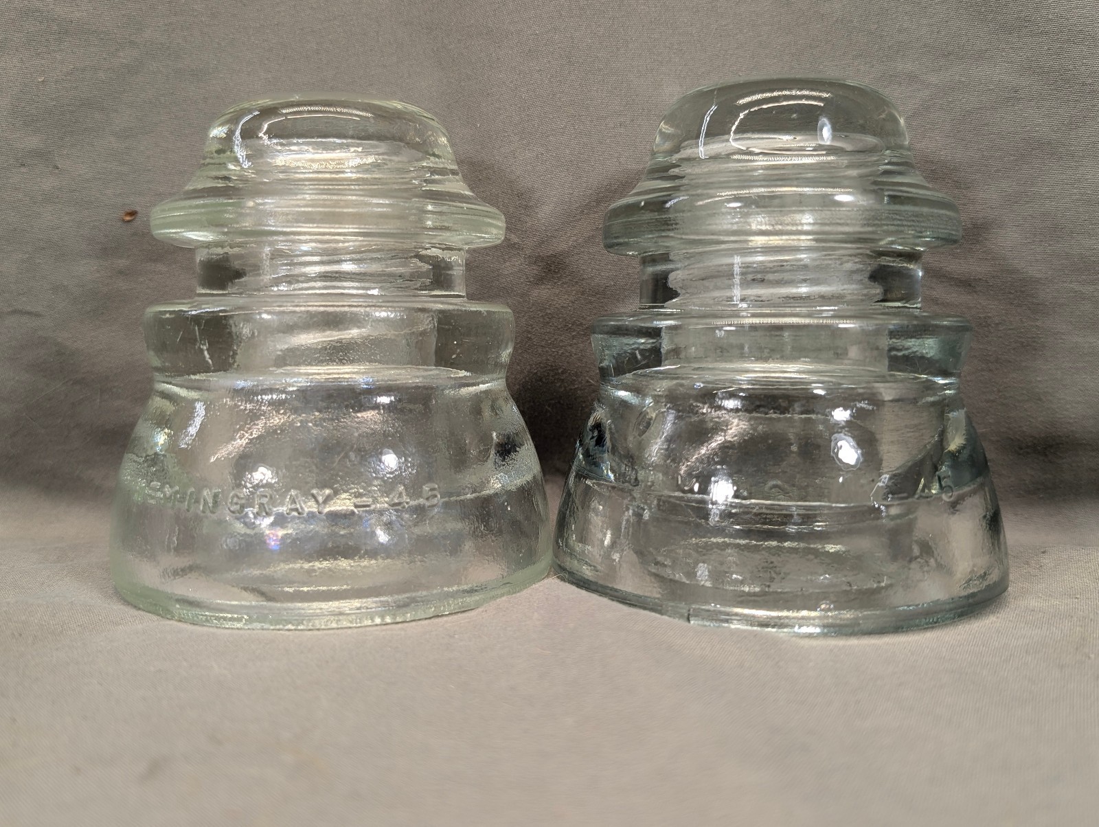 Pair Of Hemingray 45 Clear Glass Telephone Insulator No Damage Pair Of Hemingray 45 Clear Glass Telephone Insulator No Damage