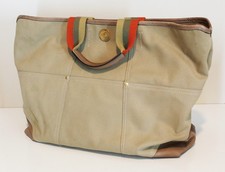 Ghurka Agra Tote In Khaki Twill Canvas With Leather Trim Large Shopper picture