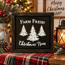 Farm Fresh Christmas Trees Hand Painted Framed Wood Primitive Wall Decor picture