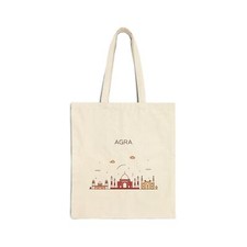 Agra India Skyline Cotton Canvas Tote Bag, Eco-Friendly Shopping Bag picture