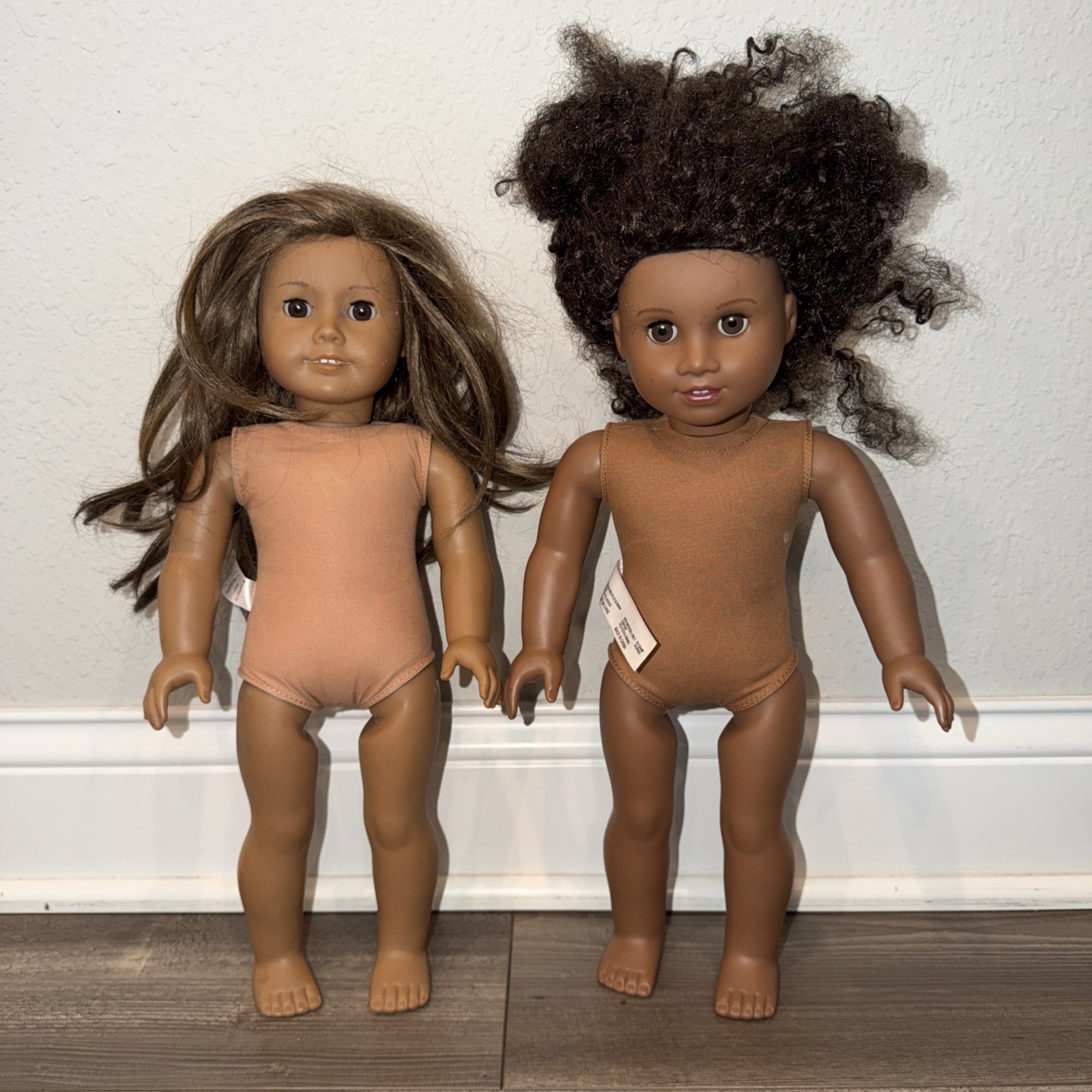 American Girl 18" Doll Dark Skin Brown Eyes Curly & Medium Skin TLC 2 Doll Lot