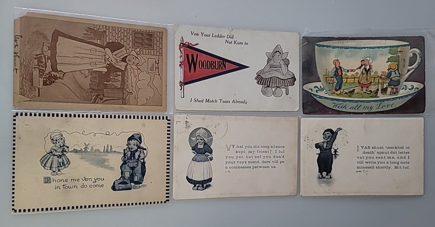 Postcards Antique/Vtg Lot of 6 Dutch Children/Kids Foreign Language 1912-1915