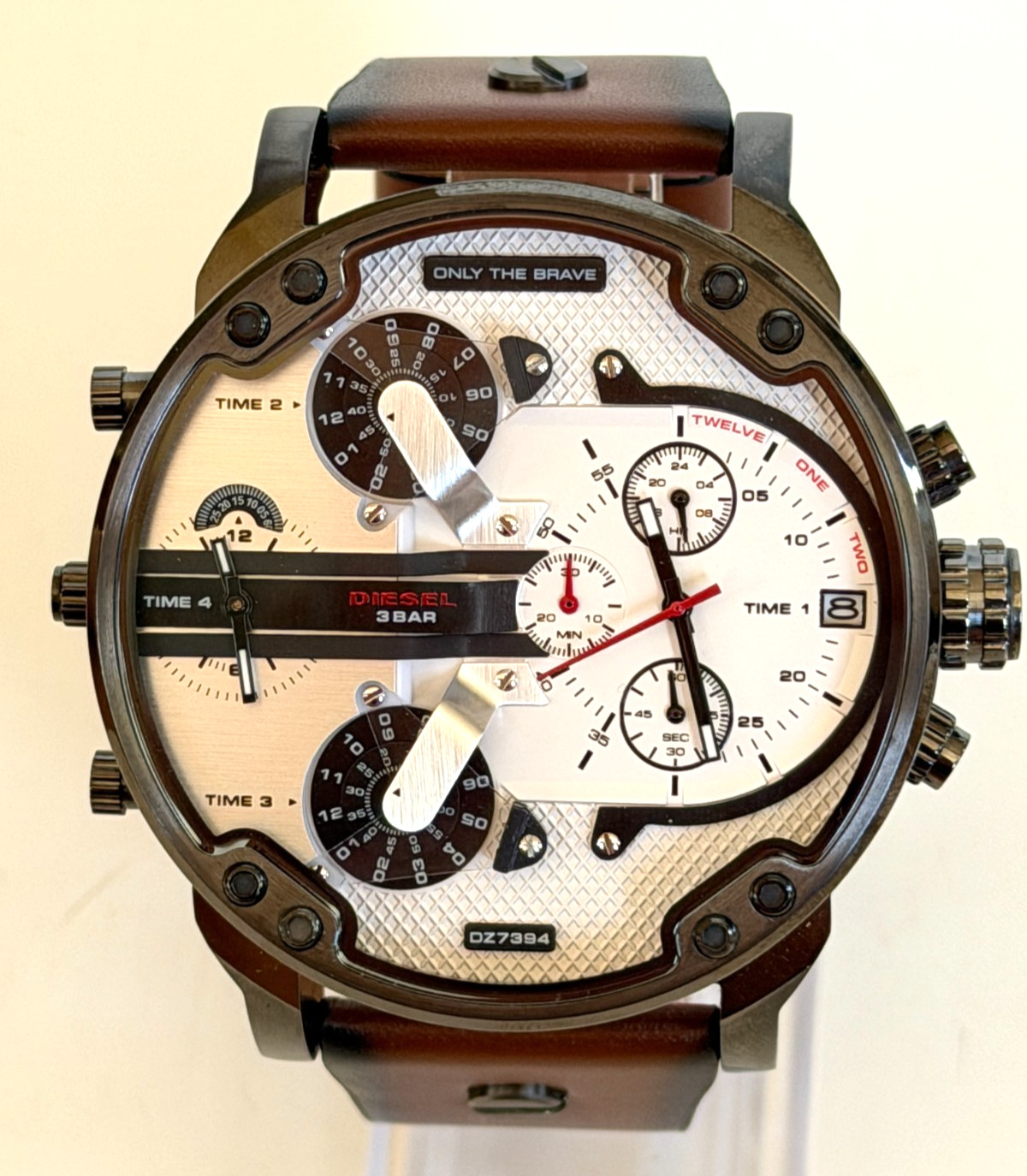 Diesel DZ7394 Mr Daddy Gunmetal Chronograph Brown Leather Strap Watch BNWT $395